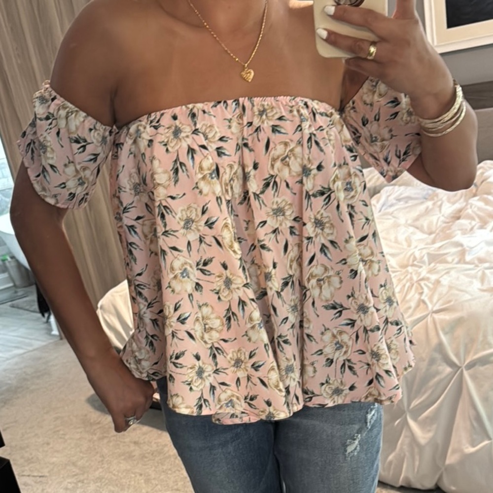 Floral Off-Shoulder Pink Top
